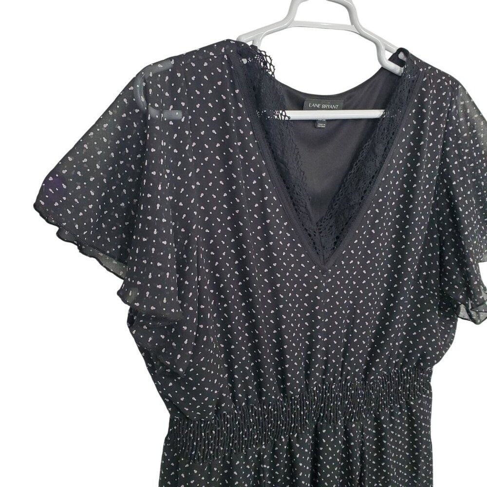 Lane Bryant 26 28 Dress Chiffon Polka Dot Maxi Flutter Sleeve Smocked Waist Lace - Picture 5 of 14